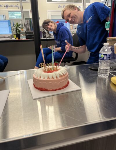 vet team celebrating a birthday